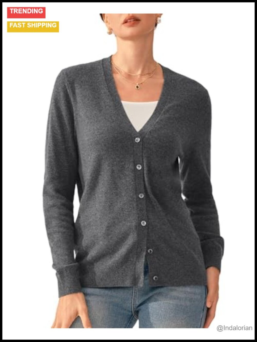 100% Pure Cashmere Cardigan Sweater Fine Gauge Knit